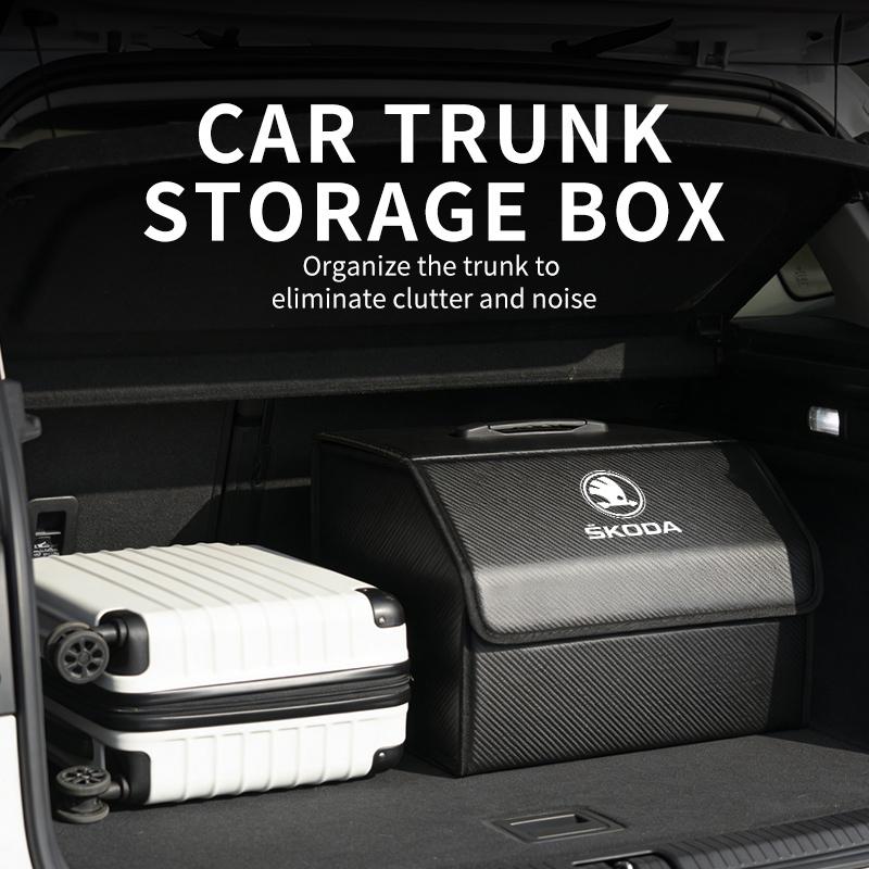 For Skoda Leather Car Trunk Storage Box Multifunctional Tool Organizer Bag Rapid Octavia Derivative Enyaq-iV VisionS Yeti Scala nb80
