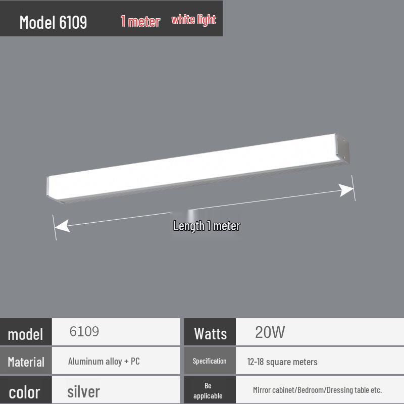 LED Waterproof Anti-Fog Bathroom Mirror Light - Modern, Punch-Free, Long Strip Design for Makeup Mirror or Cabinet Lighting