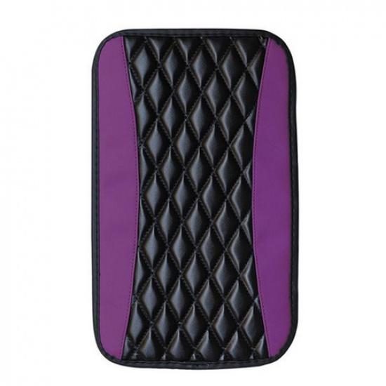 Center Console Box Cover Car Armrest Cushion Purple Leather Elbow Rest Pad Mat