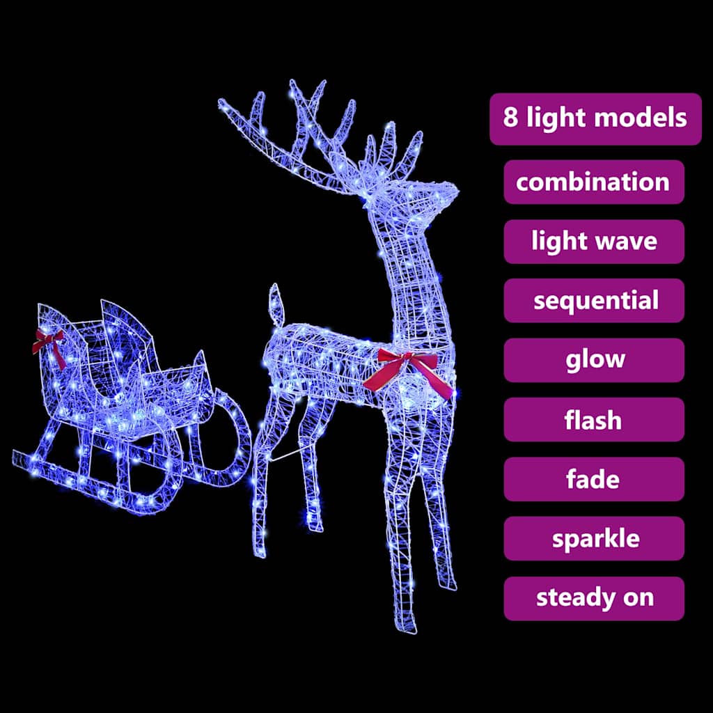 Reindeer Pulling Sleigh Blue 70 x 24 x 128 cm Acrylic 200 LEDs