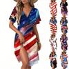 Женское летнее модное платье с принтом ко Дню независимости, повседневное пляжное А-силуэта с V-образным вырезом, свободный сарафан