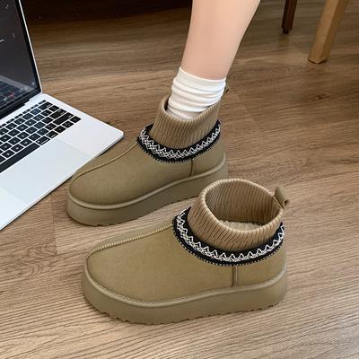Модные женские модные зимние сапоги на плоской подошве, новые зимние сапоги с круглым носком из замши с креплением на липучке, противоскользящие, износостойкие, с толстой подошвой, хлопковые сапоги