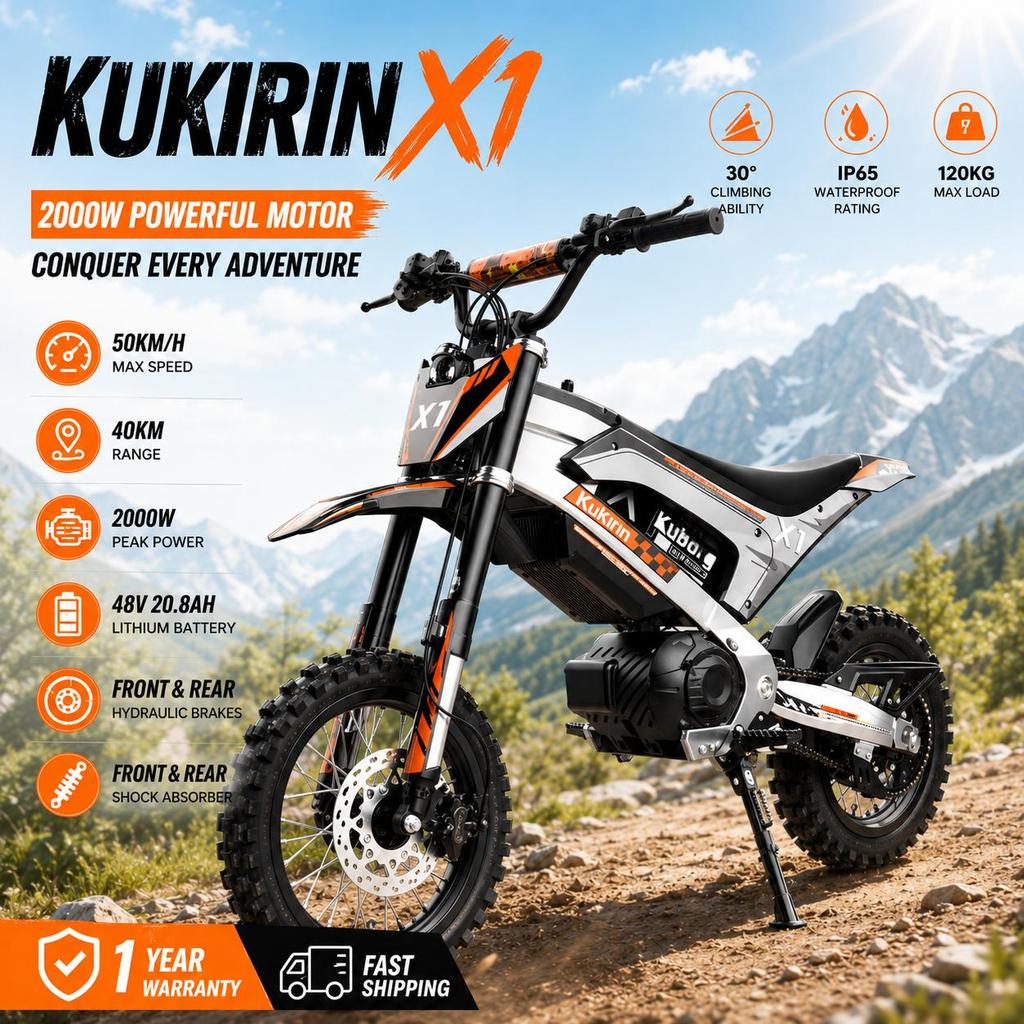 Kukirin X1 peak 2000W48V20.8Ah Full Suspension Falcon 3-Speed System Max 50km/h Off-road E-Motorcycle