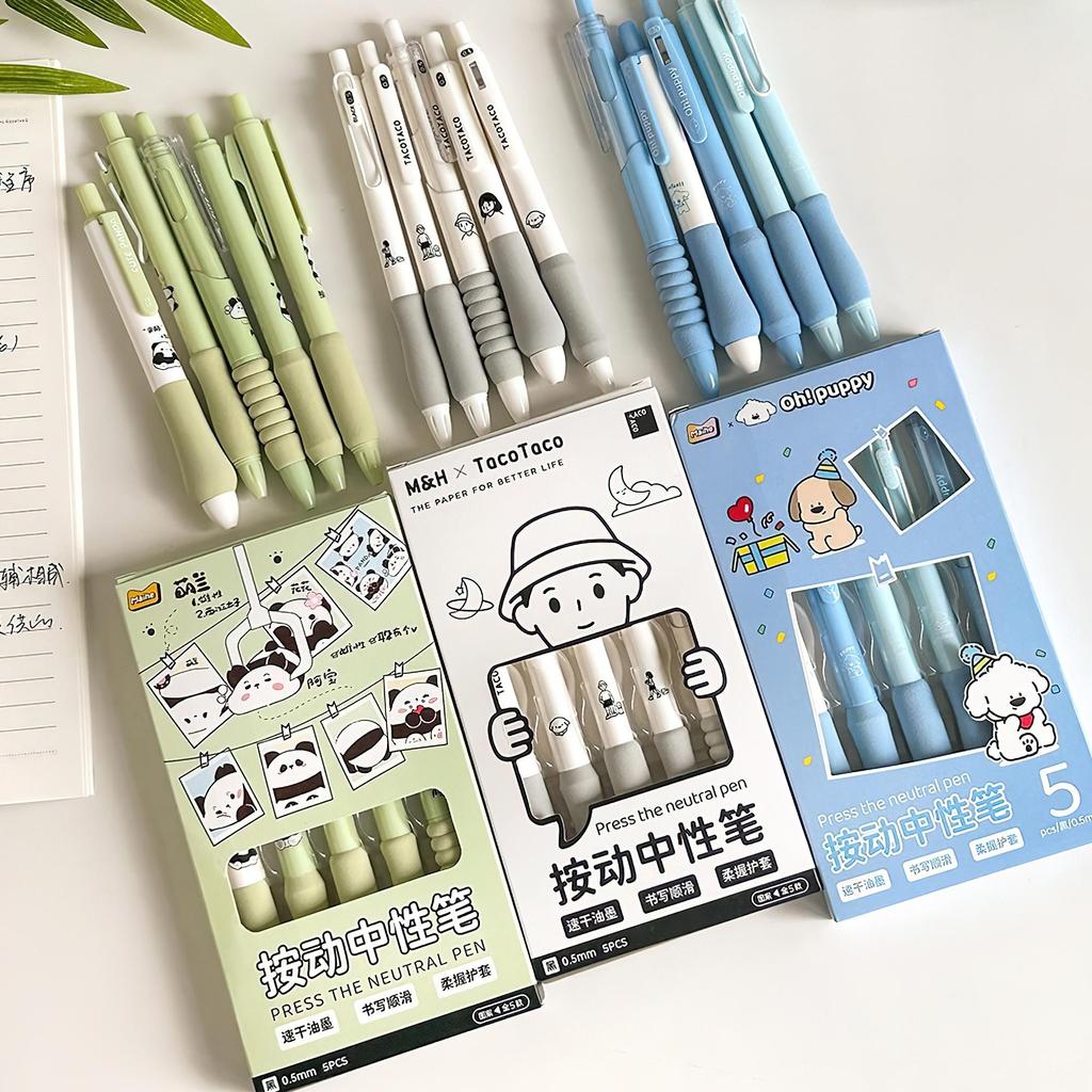 5 шт. милые мультяшные гелевые ручки набор пресс-дизайн мягкий захват 0,5 мм шариковая ручка черного цвета для письма