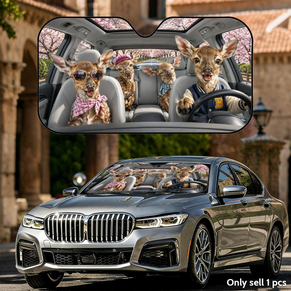 Funny Fawn Driving Sun Visor Aluminum Foil Windshield UV Protection Heat Insulation Cover Foldable Reusable Sun Visor Shade