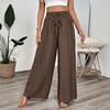 Women's Thin New Casual Simple Style Tie Embroidery Solid Colour Loose Wide Leg Trousers