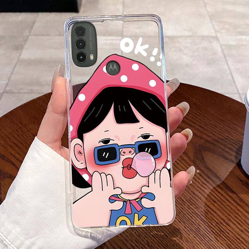 Для Motorola Moto E40 / Moto E30 / Moto E20 Чехол Прозрачный Силиконовый Желе Мягкий ТПУ Задняя Крышка Милый Кролик Кошка Динозавр Чехлы для Телефона