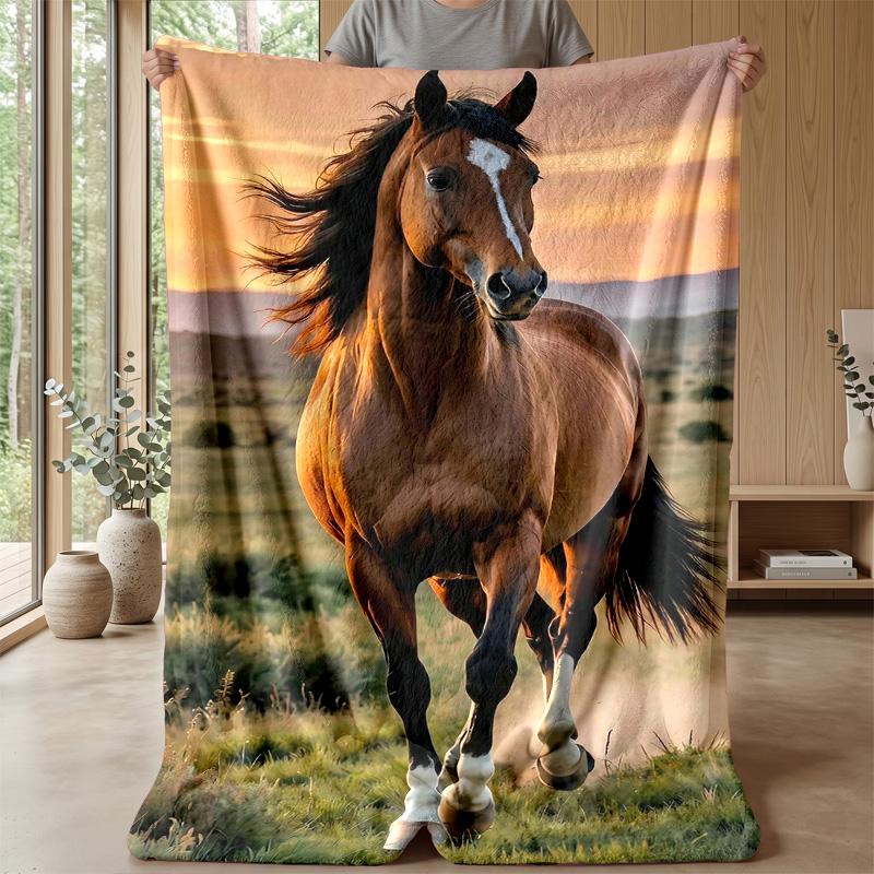 Wild Horse Sunset Freedom Theme blanket Lightweight Warm Flannel Blanket Decorative Throw Blanket for Home Decoration