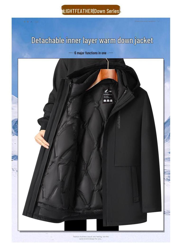 Мужская зимняя куртка на гусином пуху со съемной подкладкой - 3-в-1, повседневная деловая верхняя одежда для тепла