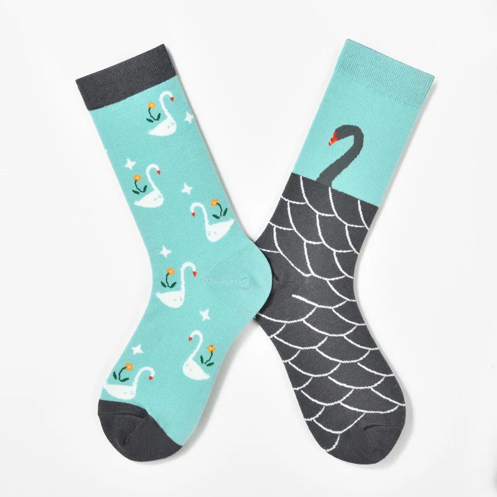 AB Мультяшный Гамбург Животное Мода Веселые Носки Асимметричный Узор Уличный Универсальный Средний Индивидуальность Граффити Хлопковые Носки