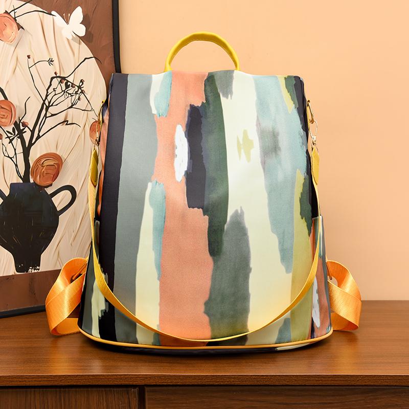Anti-Theft Backpack Women's Multi-Use Shoulder Bag Colourful Print Travel Lightweight Oxford Women's Bag