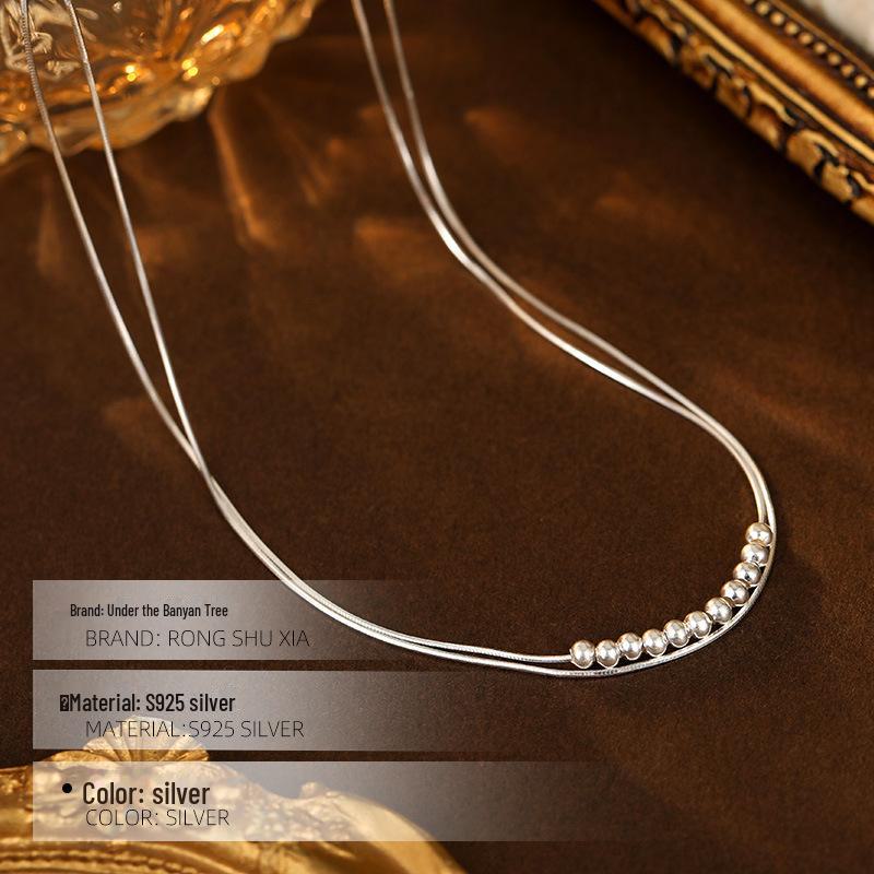 Ожерелье из двухслойных бусин Banyan Tree S925 Silver Snake Snake - Минималистская осенне-зимняя ключичная цепочка