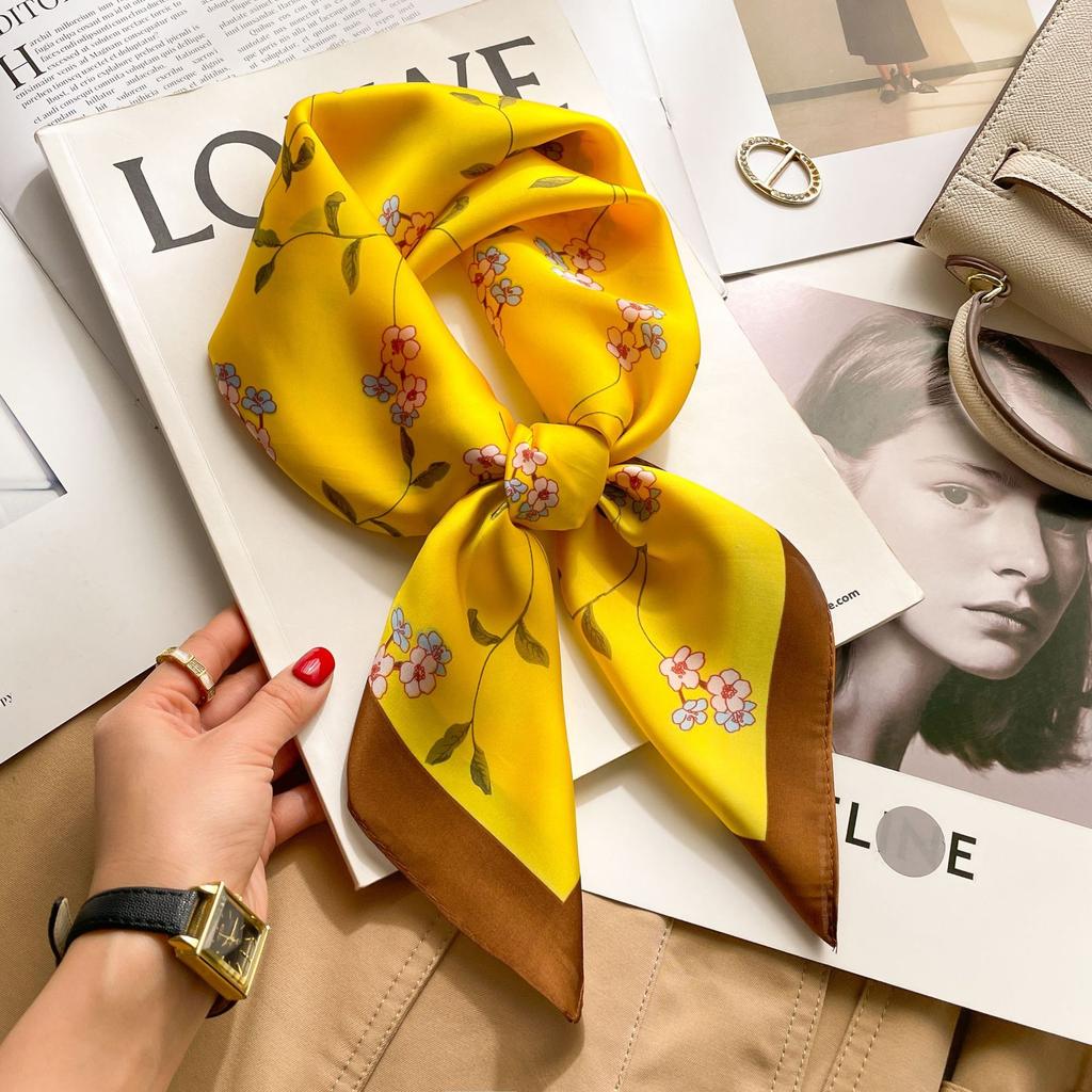 2025 Luxury Fashion Print 70*70cm Silk Square Scarf Women Soft Satin Hairband Neckerchief Tie Female Headband Foulard Bag Ribbon