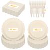 200Pcs Scalloped Edge Tableware Set Party Supplies Thickened Paper Dinnerware with Napkin Plate and Fork for Weddings Tea Party