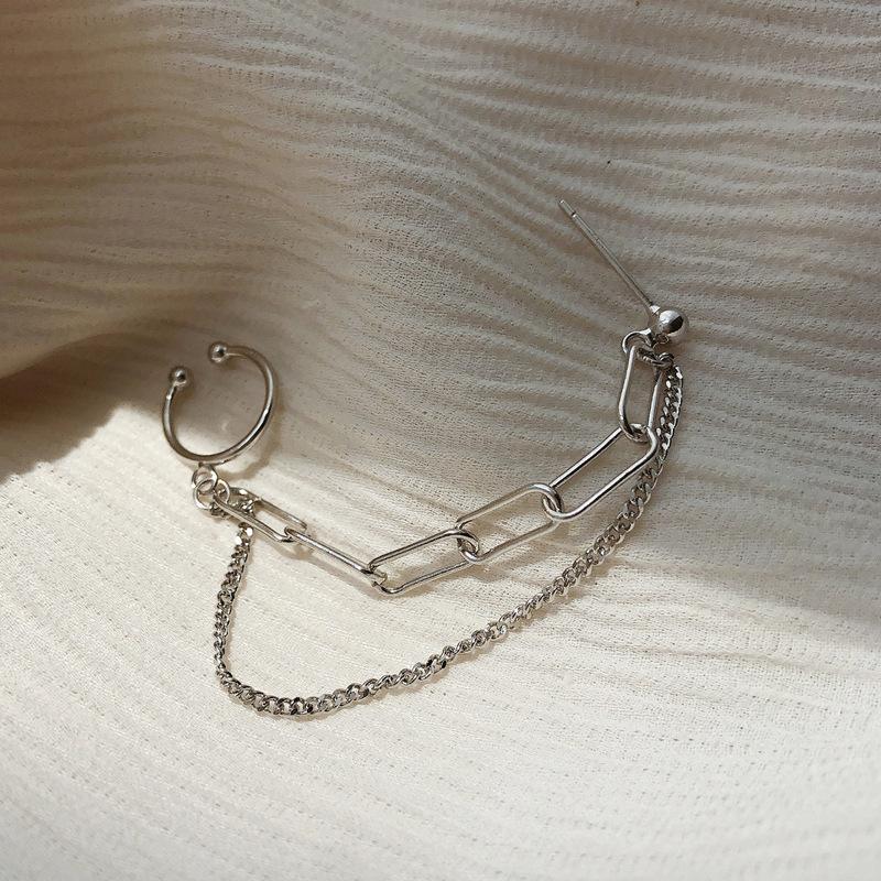 Я потеряла длинную серьгу-клипсу в виде ушной косточки, женские модные универсальные серьги-гвоздики с цепочкой для крутых девушек.