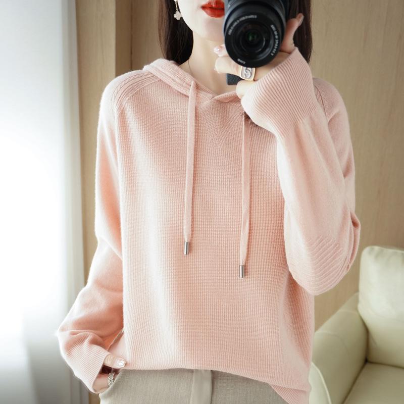 INDFS Женская мода повседневная осень-зима однотонный принт длинный рукав с капюшоном свитера