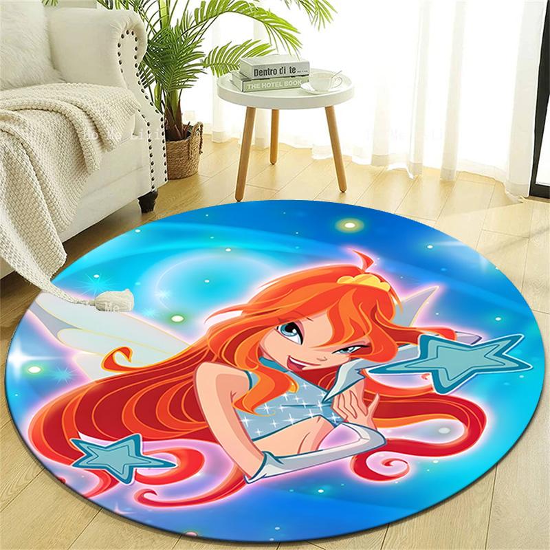 1pc Winx Club Print Round Carpet Chair Round Carpet Suitable for Bedroom Living Room Home Decorative Carpet