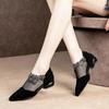 Women Mesh Shoes 2022 Spring Korean Style Low Heels Sexy Pointed Toe Square Heel Female Footware Black Big Size