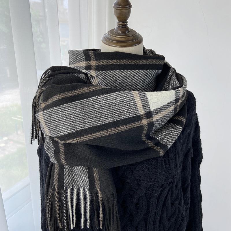 Vintage Striped Light Green Beige Winter Warmth Windproof Scarf for Men and Women, Dry Clean Only, Tassel Edges, Soft Texture, Outdoor Cozy