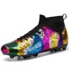 Men's Colorful High-top Socks Mouth Large Size Long Spikes Football Boots Non-slip Wear-resistant TPR Artificial Turf Children's Football Boots