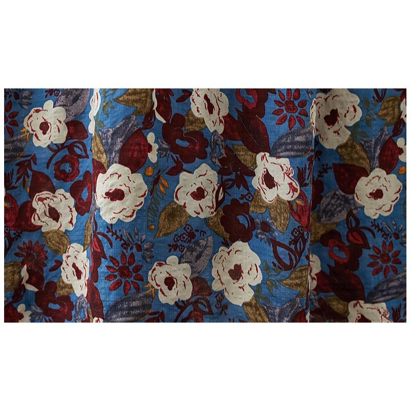 Осеннее тонкое хлопковое льняное длинное платье с цветочным принтом, круглым вырезом, длинным рукавом, свободным узким широким подолом, А-силуэт для женщин