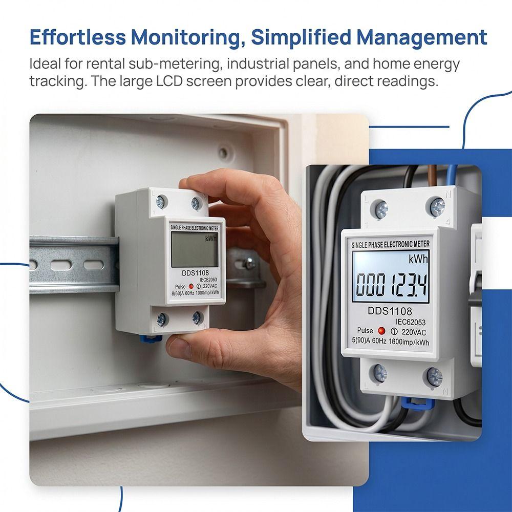 LCD Display Single Phase Electric Energy Meter Power Consumption Meter Residential Use