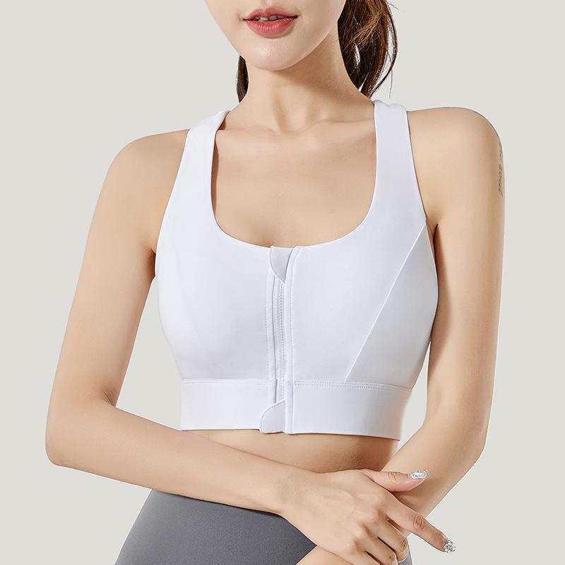 Ударопрочный спортивный бюстгальтер на молнии с поддерживающей фиксированной чашкой и стильным дизайном спинки для женщин