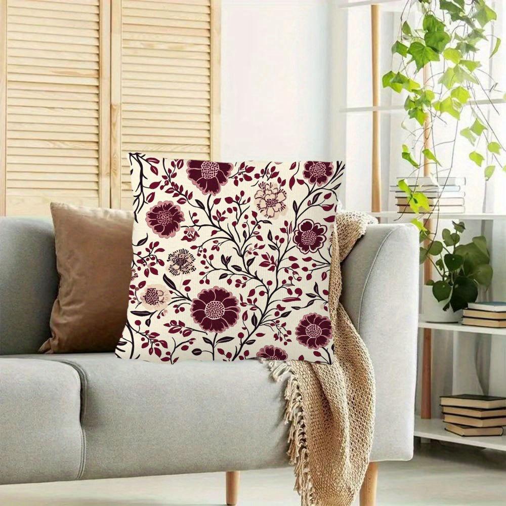 Double Sided Vintage Burgundy Floral Vine Pillow Cover Boho Red Flower Print Soft Throw Pillow Case For Home Decor Gift