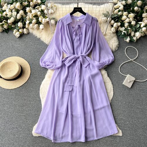 Французские шикарные платья макси для женщин с отложным воротником и рукавами-фонариками, женское летнее платье на шнуровке, женское летнее платье трапециевидной формы, Прямая поставка