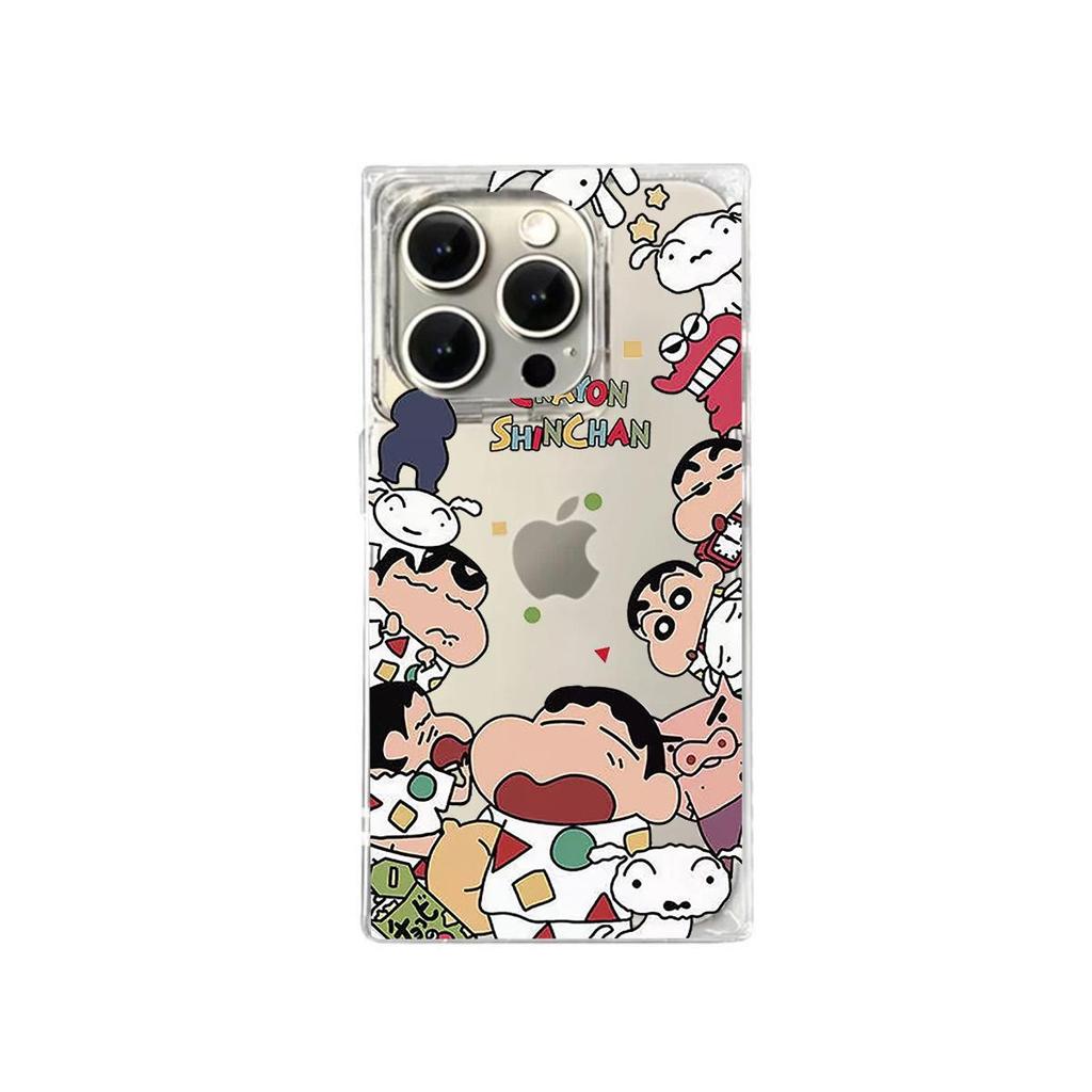 Square Back Tube Protection Clear Case For iPhone 15 Plus 14 Pro Max 16 ProMax 12 13 11 Anti-Oxygen,Cute Crayon Shin Chan Pattern Casing