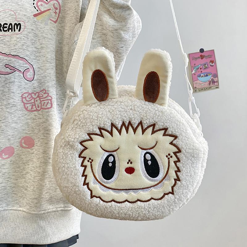Мультфильм Kawaii Labubu сумки на плечо милый универсальный плюшевый кукольный рюкзак для женщин и девочек простые сумки через плечо подарки