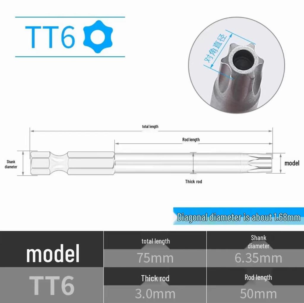 Plum Blossom Magnetic Hex, Phillips & Star Head Screwdriver Bits (T5-T25)
