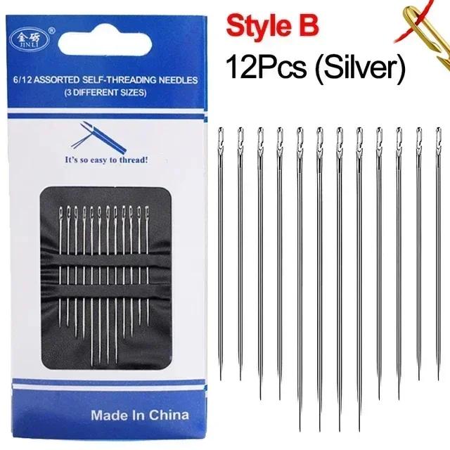 12/24/36 шт. потайных игл из нержавеющей стали, самозатачивающиеся иглы, набор для самостоятельной вышивки, ручная строчка для пожилых людей, нитевдеватель, швейные инструменты