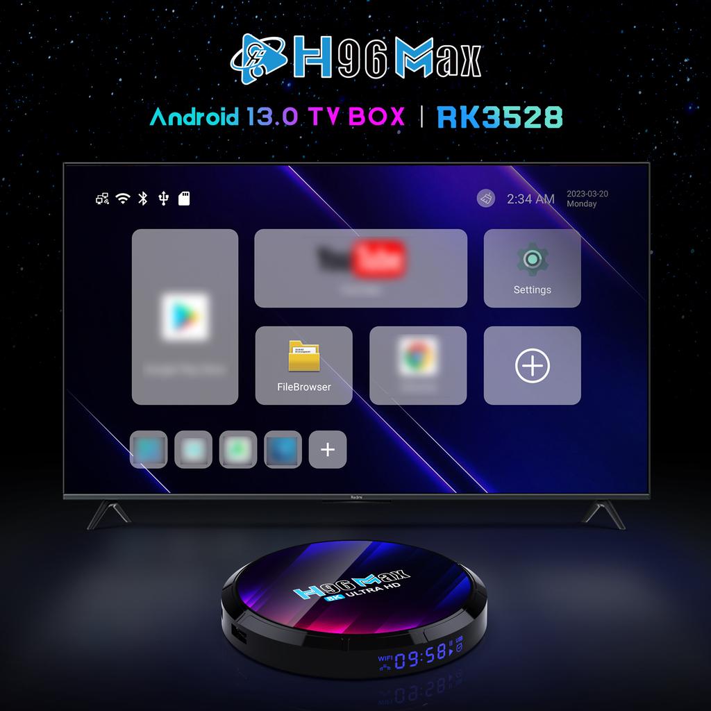 H96Max Android 13.0 Smart TV Box RK3528 Четырехъядерный медиаплеер UHD 4K H.265 8K Декодирование HDR10+