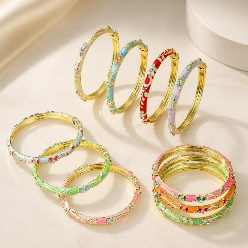 Elegant Open Cuff Bracelet Colorful Enamel Vintage Cloisonne Bangle Women's Floral Bracelet Ladies