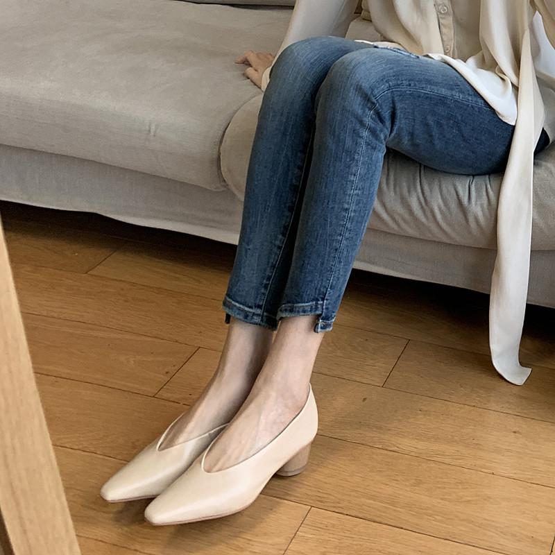 2024 Новые популярные женские туфли из натуральной кожи Женские туфли-лодочки из натуральной кожи Туфли с неглубоким носком Туфли на высоком каблуке 3 см для женщин