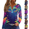 Женская мода повседневная футболка с принтом Марди Гра и V-образным вырезом, длинным рукавом, на пуговицах