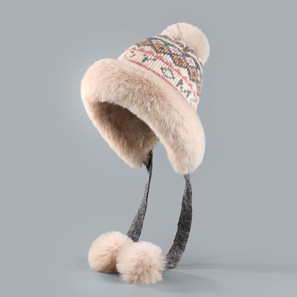 Плюшевая шапка в стиле ретро в этническом стиле для женщин, теплая зимняя защита ушей, вязаная сумка, утолщенная, чтобы показать лицо, маленькая шапка Lei Feng, защита от холода