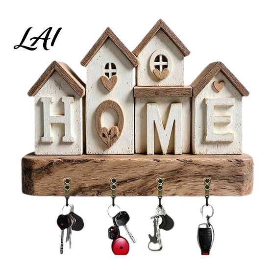 Rustic RV Decor for Entryway Wooden Key Holder Rack Vintage Camping Pattern Rack with 4 Hooks Creative Hanger Entrance 2D Farmhouse Wall Mount