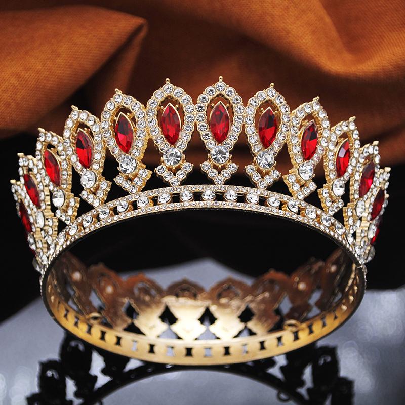 Vintage Baroque Queen King Tiaras and Crowns for Bridal Wedding Tiara Prom Birthday Crown Round Diadem Hair Jewelry Gift