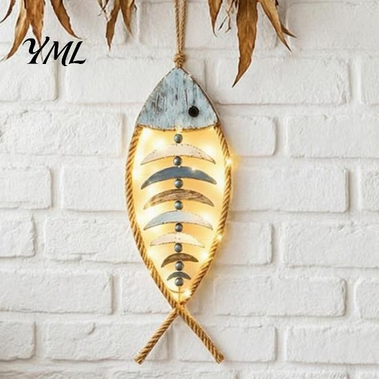Adjustable LED Atmosphere Light Bohemian Wooden Fish Wall Decor With/without Lights, Coastal Retro Hanging Ornament Art for Bedroom Living Room
