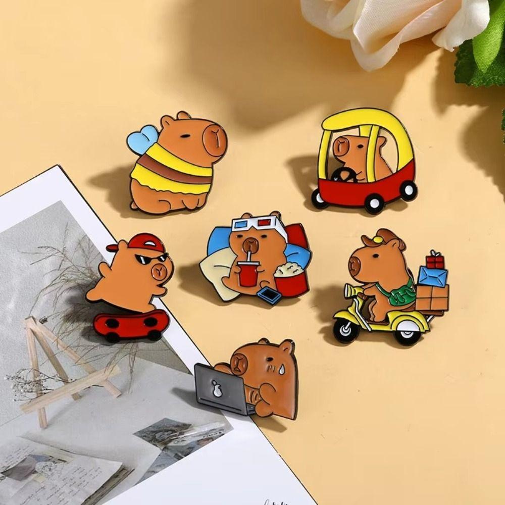 6 PCS Cartoon Capybara Brooches Cute Pendant New Capybara Lapel Pins