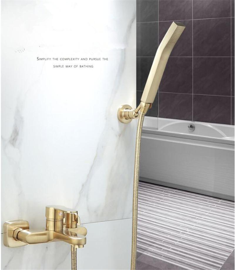 Tuqiu Bathtub Shower Set Wall Mounted Brushed Gold Bath and Shower Faucet, Bathroom Cold and Hot Bath and Shower Mixer Tap Brass