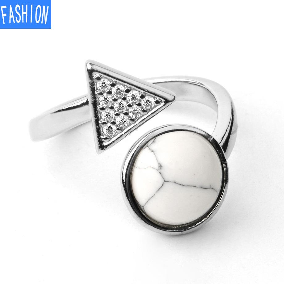 Natural Stone Round Crystal Triangle Adjustable Ring Gift for Women