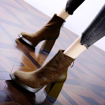 Замшевые матовые ботильоны с квадратным носком на высоком каблуке женские ботинки Мартина 2025 осень и зима новые водонепроницаемые на платформе на толстой подошве с высоким толстым каблуком