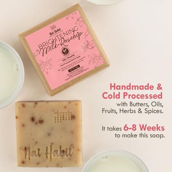 Nat Habit Brightening Milk-Rosehip & Detox Charcoal Butter Bath Soap With Cold Processed For Detoxification (125g X 2, Combo)