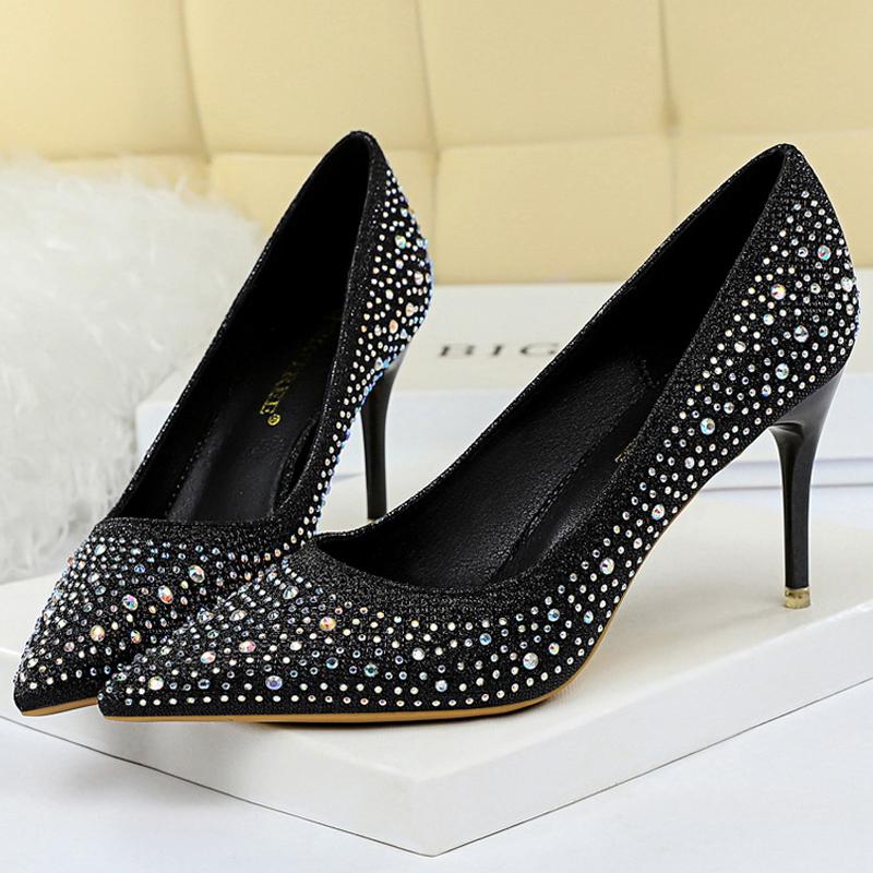Большой размер 43 Женские туфли-лодочки Свадебная обувь Стразы Блеск Невеста Высокие каблуки Шпилька 7 СМ 10 СМ Роскошные туфли-лодочки Вечерняя обувь