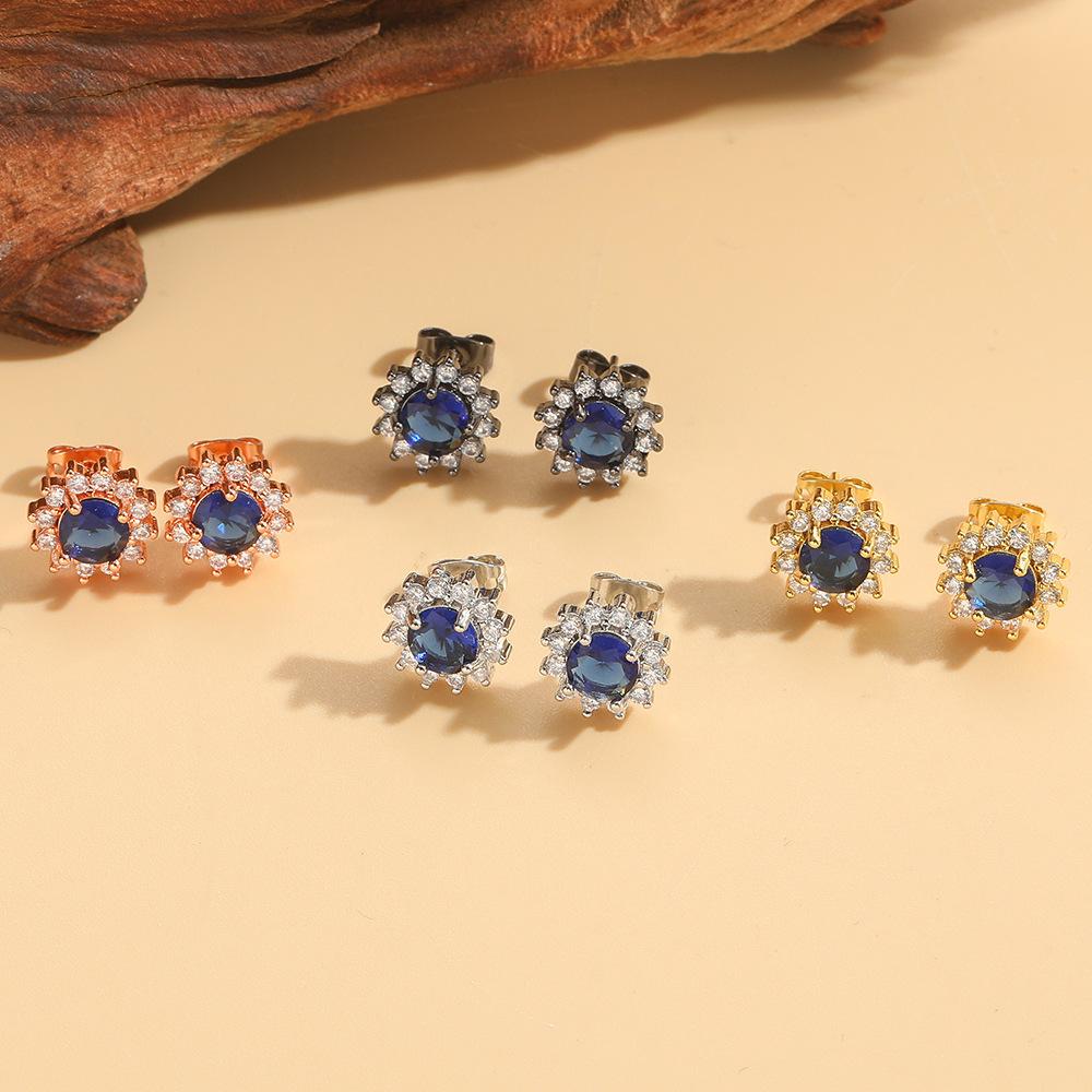 2025 New Fashion Women Simple Round Gem Inlaid Zircon Stud Earrings Hip Hop Creative Small Fashion Earrings Accessories