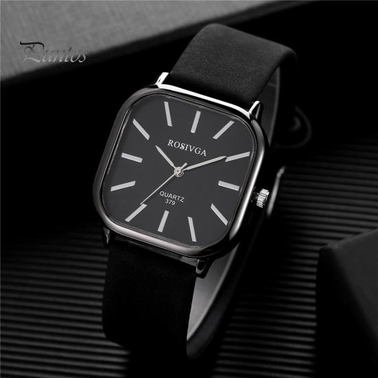 Square Quartz Watch Simple Elegant Adjustable Men Lady Minimalistic Design Anti-rust Faux Leather Quartz Watch