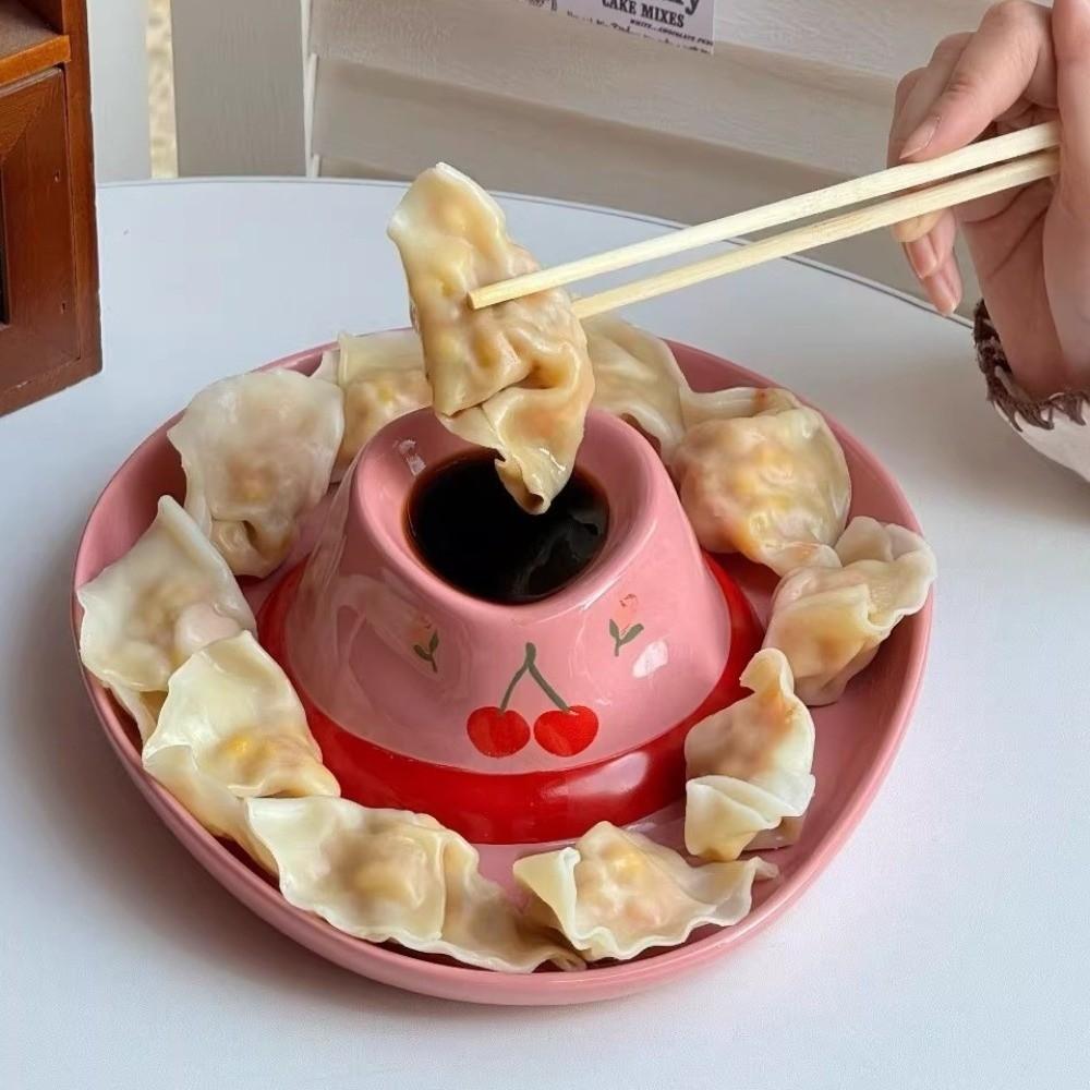 Creative Cowboy Hat Ceramic Tray with Divided Dumpling Plate Breakfast Dish Party Gifts